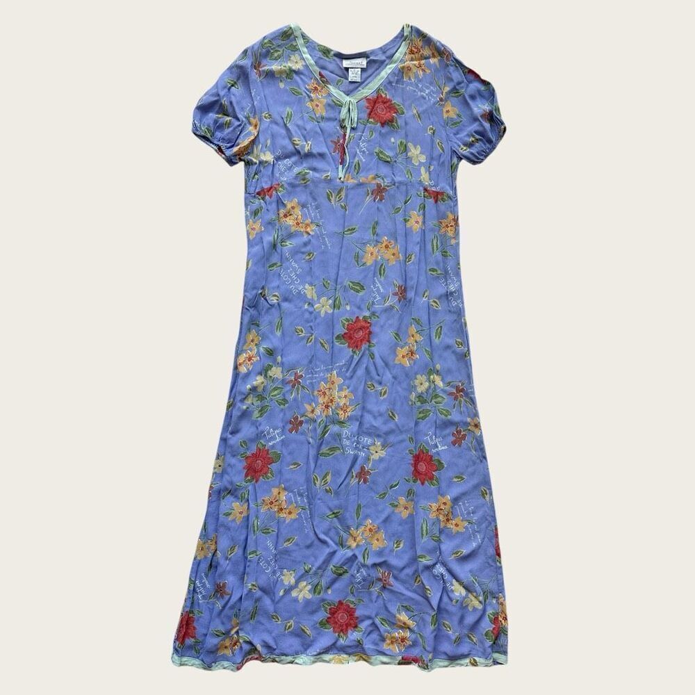 Vintage Sareet Lavender Floral Maxi Empire Dress Size Medium Usa Made